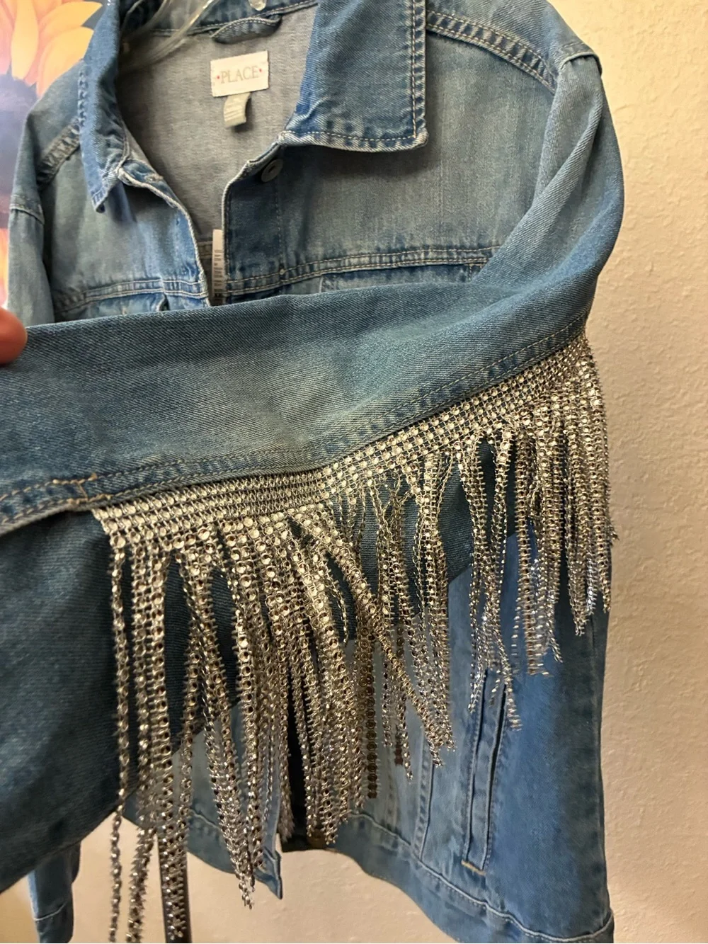 The Childrens Place Light Denim Jacket with with Fringe